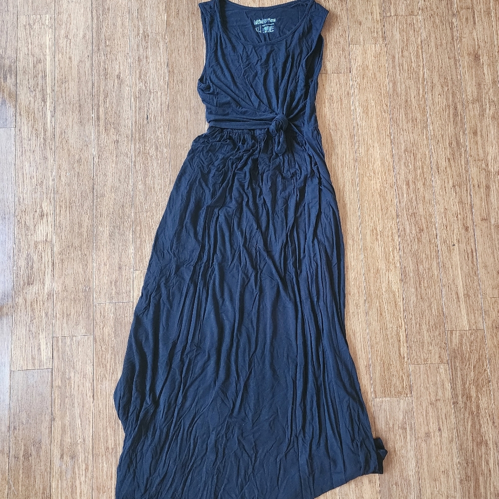 Latched Mama Long Charcoal Dress With Knotted Top